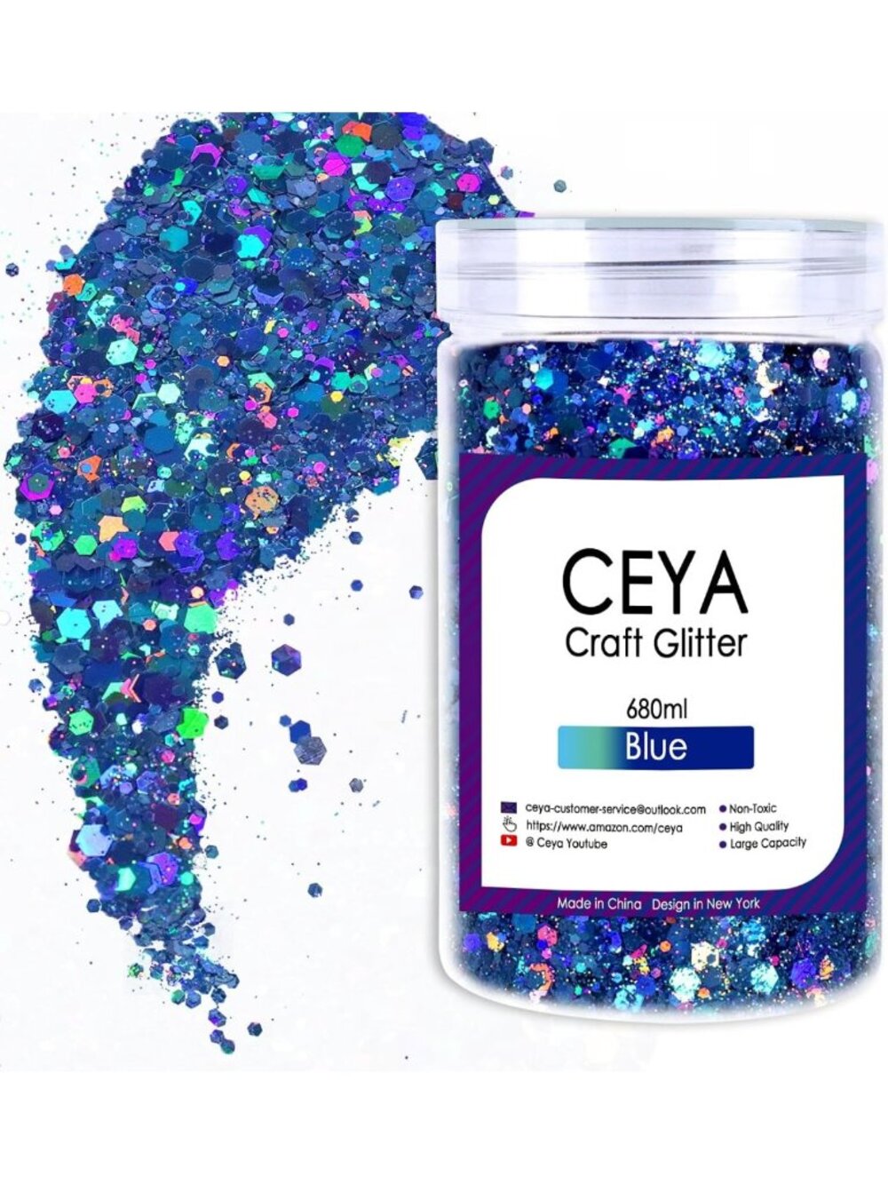 Laser Blue Holographic Chunky Glitter - 1 LB Bulk Craft Supplies for DIY